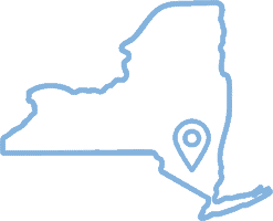 Map of New York State highlighting R.M. Landscape's commercial snow and ice removal service area across Buffalo and Rochester