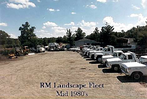 RM Landscape fleet parked at the company yard during the mid-1980s